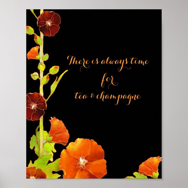 Chic Red Hollyhocks Customizable Business Poster (Front)