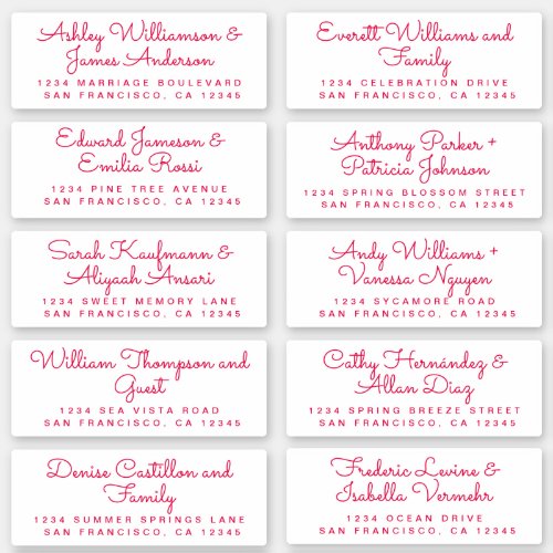 Chic Red Ink Calligraphy Guest Address Labels