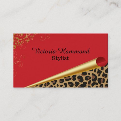 Chic Red  Jaguar Print Business Card