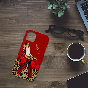 Chic Red & Jaguar Print iPhone 13 Case