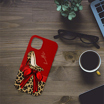 Chic Red & Jaguar Print Iphone 13 Case by DizzyDebbie at Zazzle