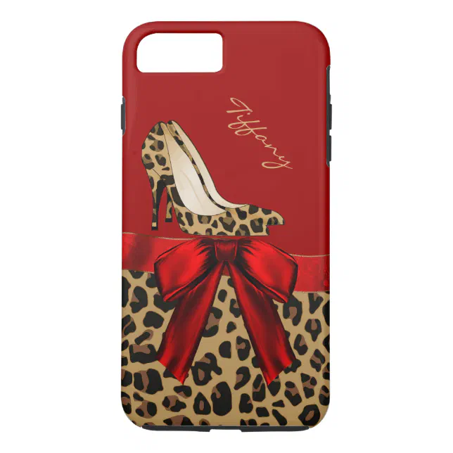 Chic Red &amp; Jaguar Print iPhone 7 Plus Case | Zazzle