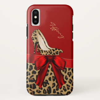 Chic Red & Jaguar Print iPhone X Case