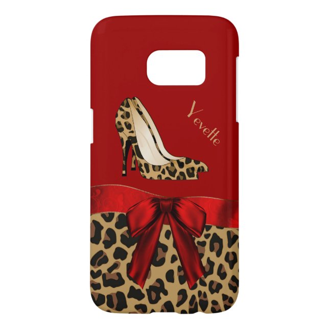 Chic Red & Jaguar Print Samsung Galaxy S7 Case (Back)