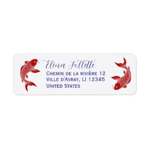 Chic Red Koi fish return address Label