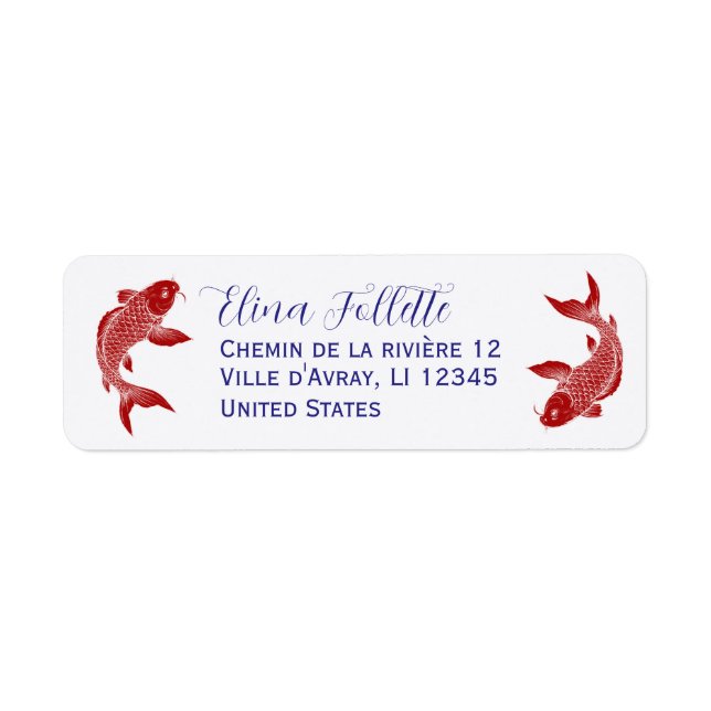 Chic Red Koi fish return address Label (Front)