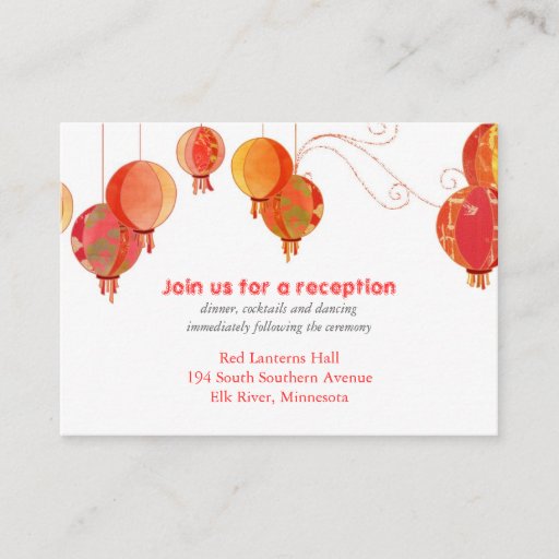 Customizable Red Lanterns Wedding Reception Inserts (3.5x2.5) Business Card