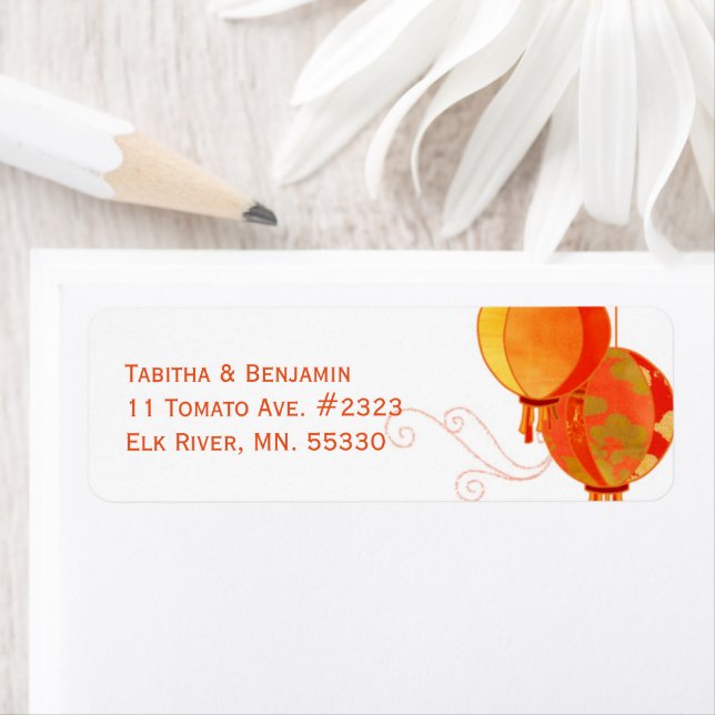 Chic Red Lanterns Wedding Return Address Label (Insitu)