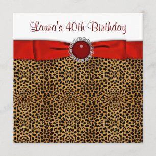 Chic Red Leopard Birthday Party Invitation
