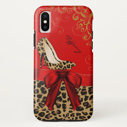 Chic Red  Leopard Print  iPhone X Case