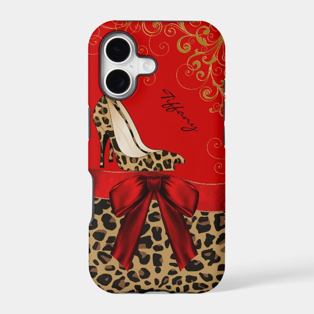 Chic Red & Leopard Print  Iphone Case (Back)