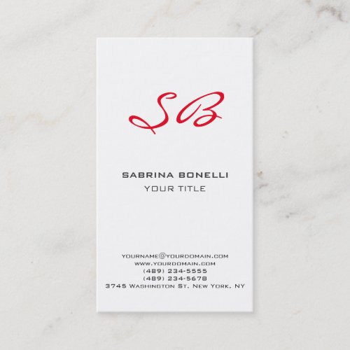 Chic Red Monogram White Cute Business Card