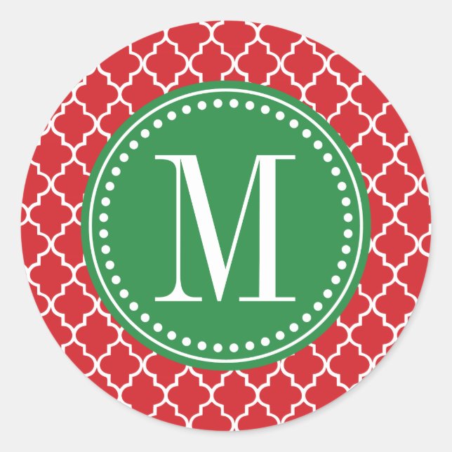Chic Red Moroccan Lattice Personalized Classic Round Sticker (Front)