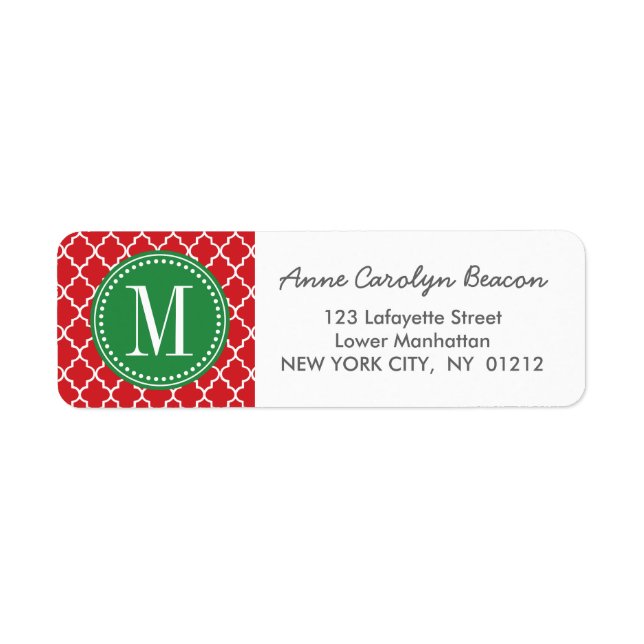 Chic Red Moroccan Lattice Personalized Label (Front)
