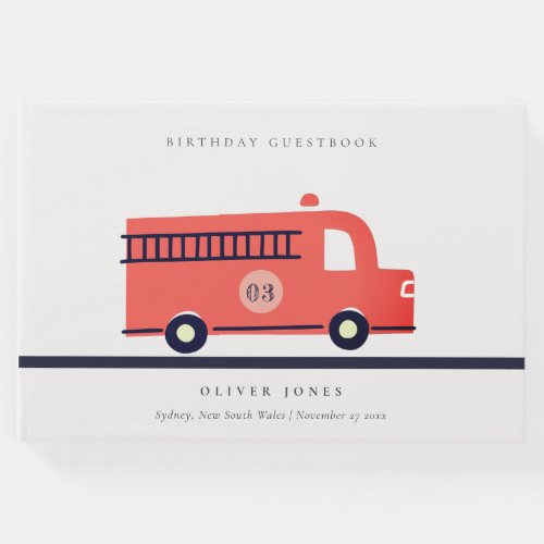 Chic Red Navy Fire Truck Engine Any Age Birthday Guest Book