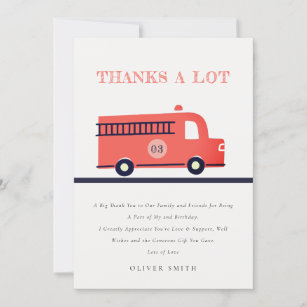 Chic Red Navy Fire Truck Engine Any Age Birthday  Thank You Card