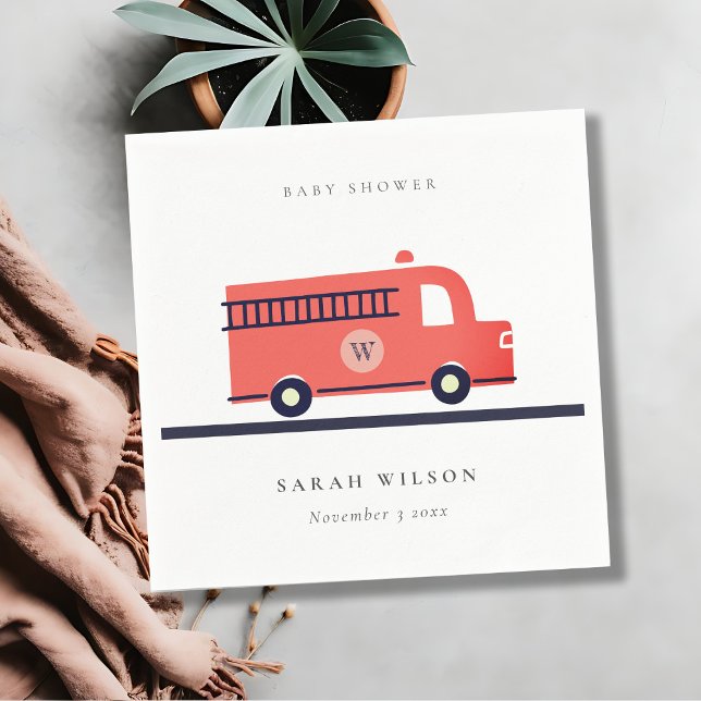 Chic Red Navy Fire Truck Engine Baby Shower Napkins (Creator Uploaded)