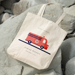 Chic Red Navy Fire Truck Engine Baby Shower Tote Bag