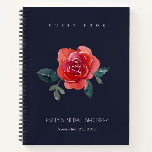 CHIC RED NAVY ROSE FLORAL BRIDAL SHOWER GUESTBOOK NOTEBOOK