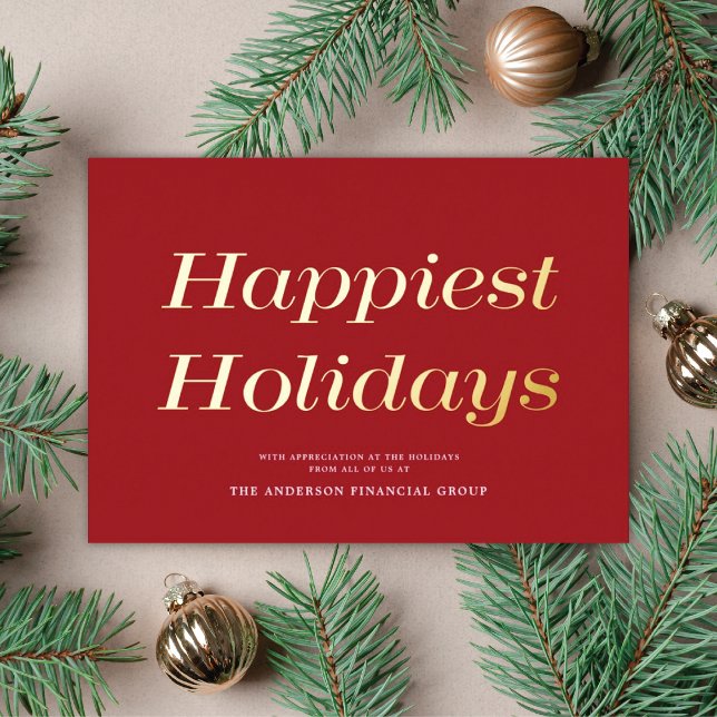 Chic Red Non-Photo Business Corporate Gold Foil Holiday Card (Creator Uploaded)
