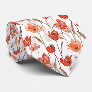Chic Red Orange Pretty Poppy Flowers Watercolor Neck Tie
