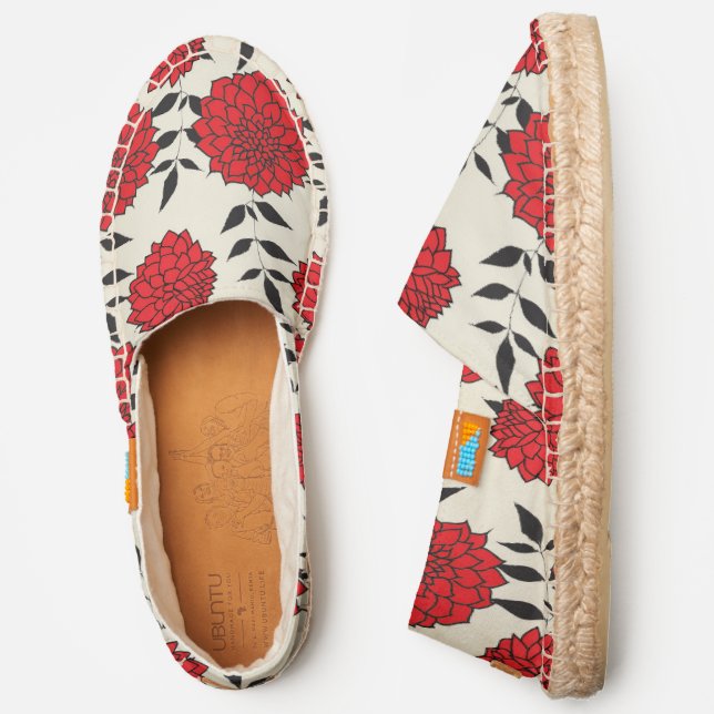 Chic Red Oriental Floral Pattern Espadrilles (Side)