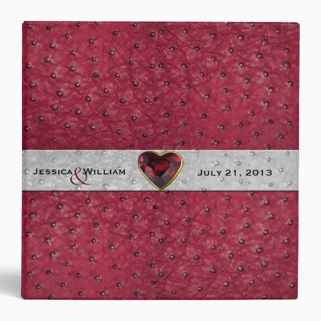 Chic Red Ostrich Leather Look Wedding Binder (Front)