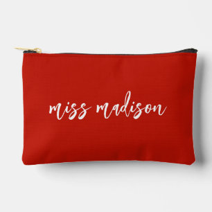 Chic Red Personalized Teacher's Name Script Accessory Pouch