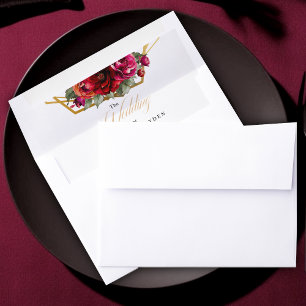 Chic red pink floral and faux gold wedding envelope liner