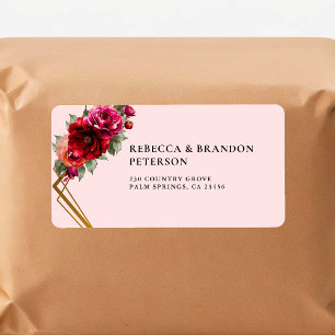 Chic red pink floral and faux gold wedding label