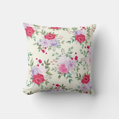 chic redpink floral throw pillow