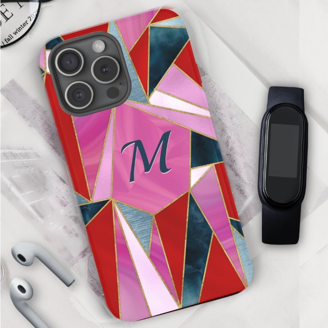 Chic red pink grey abstract geometric Case-Mate iP Case-Mate iPhone Case (Creator Uploaded)