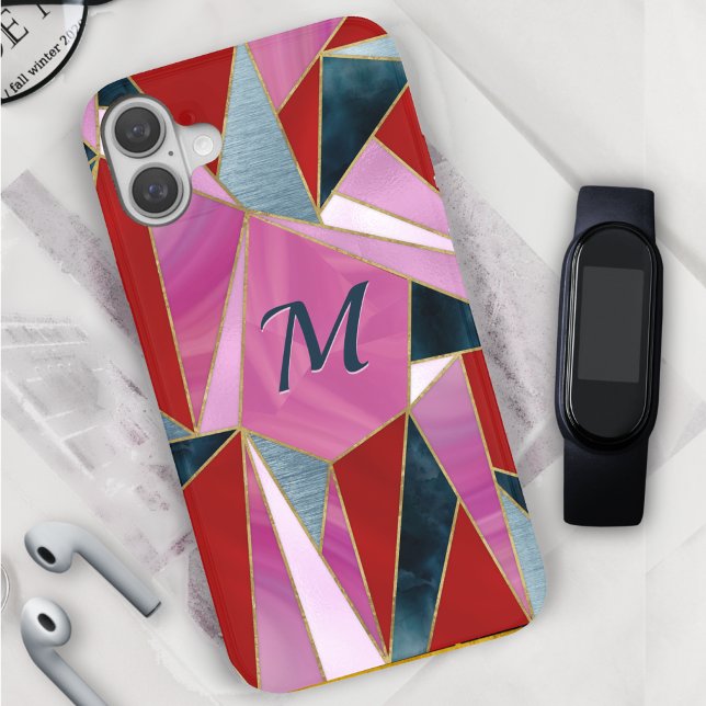Chic red pink grey abstract geometric Case-Mate iP iPhone Case (Creator Uploaded)