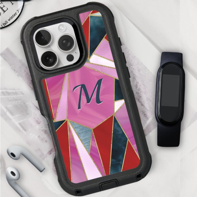 Chic red pink grey abstract geometric Case-Mate iP Otterbox iPhone Case (Creator Uploaded)
