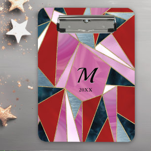Chic red pink grey abstract geometric clipboard