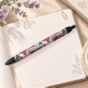 Chic red pink grey abstract geometric pen