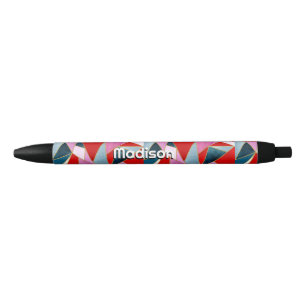 Chic red pink grey abstract geometric pen
