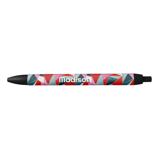 Chic red pink grey abstract geometric pen (Front)