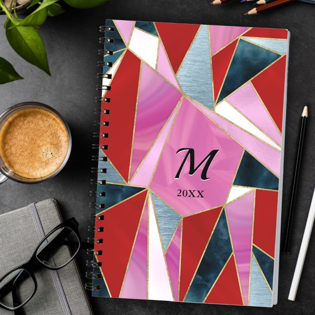 Chic red pink grey abstract geometric sketchbook notebook (Creator Uploaded)
