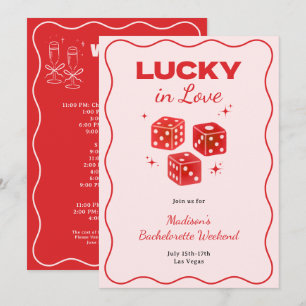Chic Red Pink Lucky In Love Bachelorette Itinerary Invitation