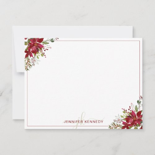 Chic Red Poinsettia Christmas Watercolor Floral  Note Card
