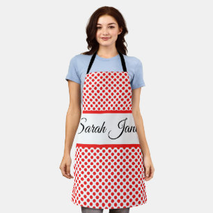 Chic Red Polka Dots Elegant Script Custom Name Apron