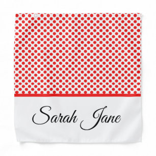 Chic Red Polka Dots Elegant Script Custom Name Bandana