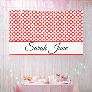 Chic Red Polka Dots Elegant Script Custom Name Banner