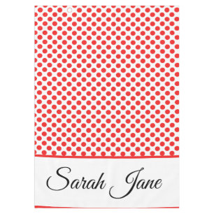 Chic Red Polka Dots Elegant Script Custom Name Tablecloth