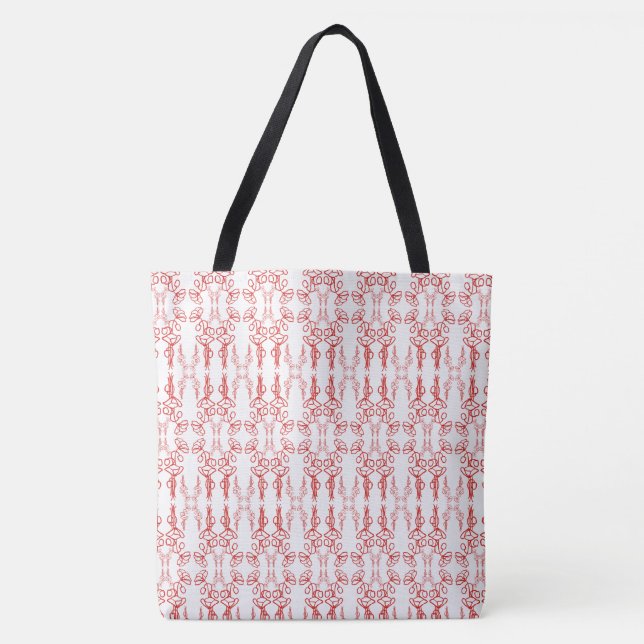 Chic Red Poppy Flower Outline Pattern on White Tote Bag (Front)