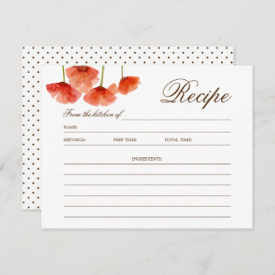 Chic Red Poppy Flowers Bridal Shower Recipe Card