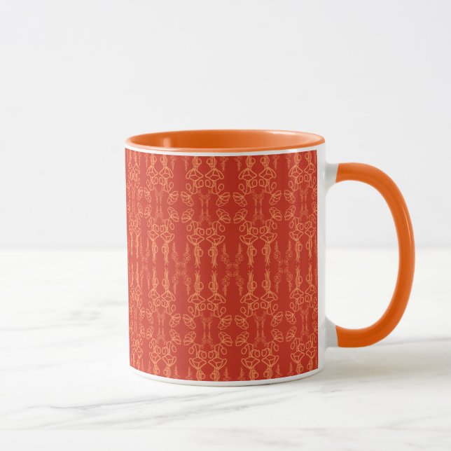 Chic Red Poppy Outline: Ringer Coffee Mug (Right)