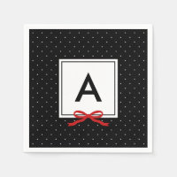 Chic Red Ribbon Black Polka Dot Pattern Monogram Paper Napkin