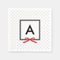 Chic Red Ribbon Polka Dot Pattern Monogram Napkin